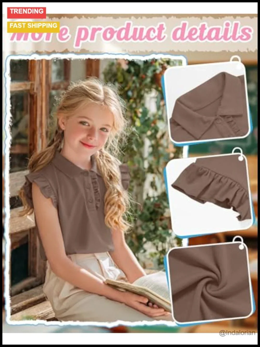 Girls 3pk Ruffle Sleeve Polo Top Short Sleeve Tee School Uniform